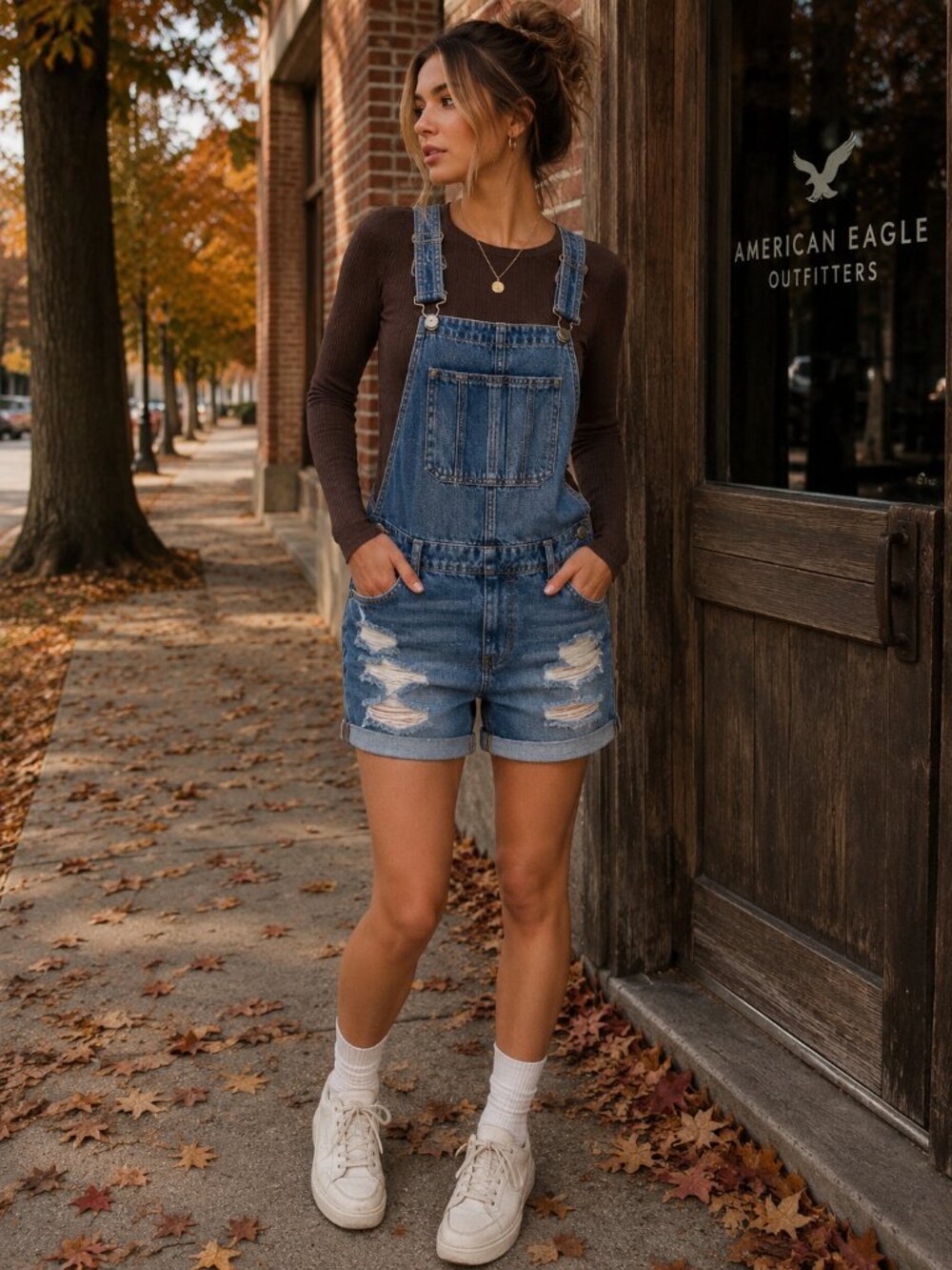 American Eagle Denim Short Overalls Small NWT Distressed Y2K Medium Wash